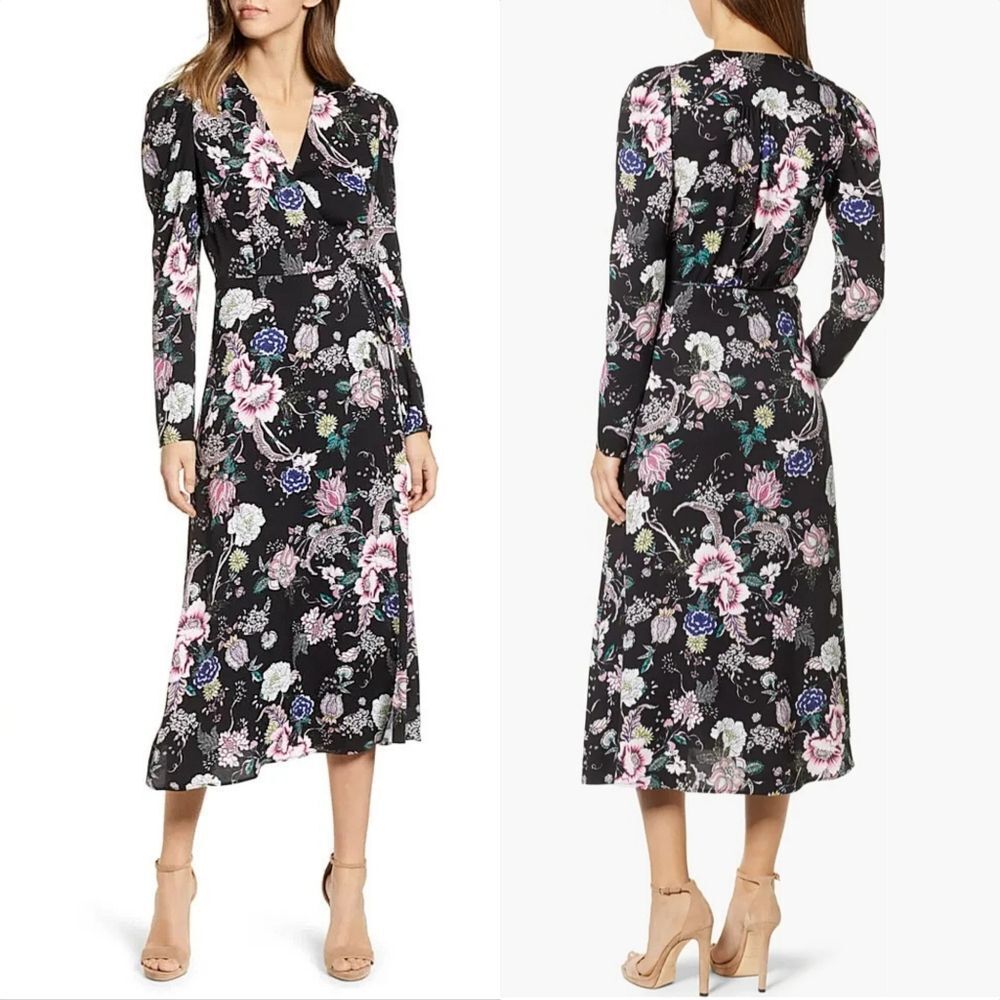 🆕️ AFRM Caley Wrap Long Sleeve Midi Dress in Pink Floral Print
